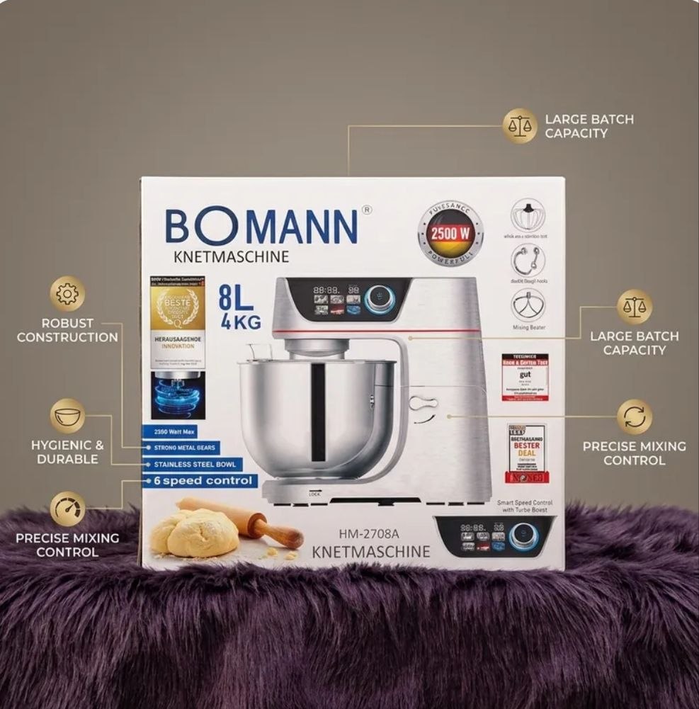 Pétrin Multifonction BOMANN 8L - 250OW avec Écran Digital et 6 Vitesses